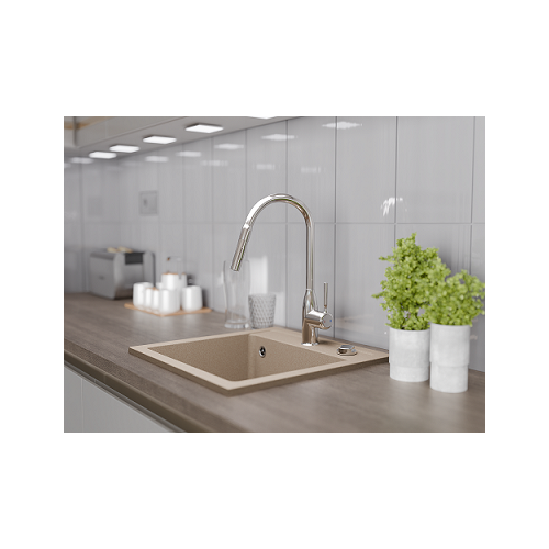 Aranżacja zlewozmywak granitowy 1 komorowy nablatowy Ela piaskowy